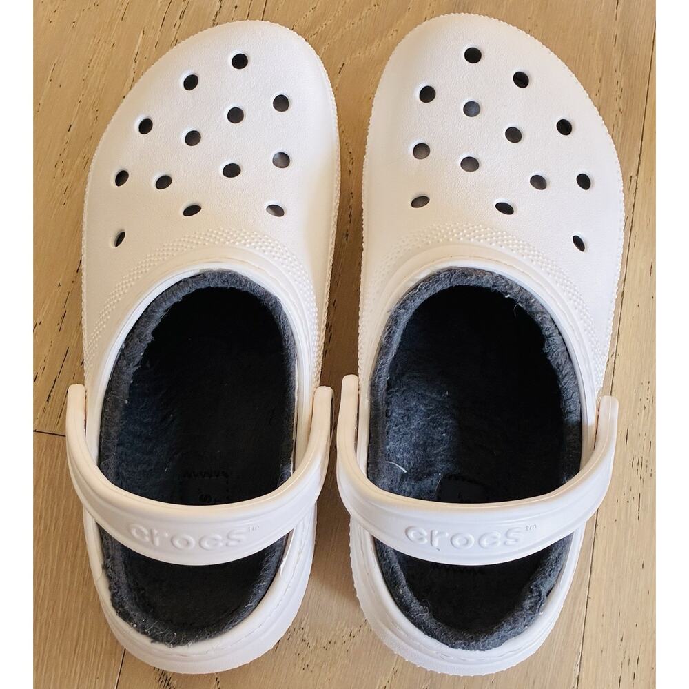 Crocs Classic Fuzz Lined Clogs White Grey 203591-10M Women’s 9/ Men's 7